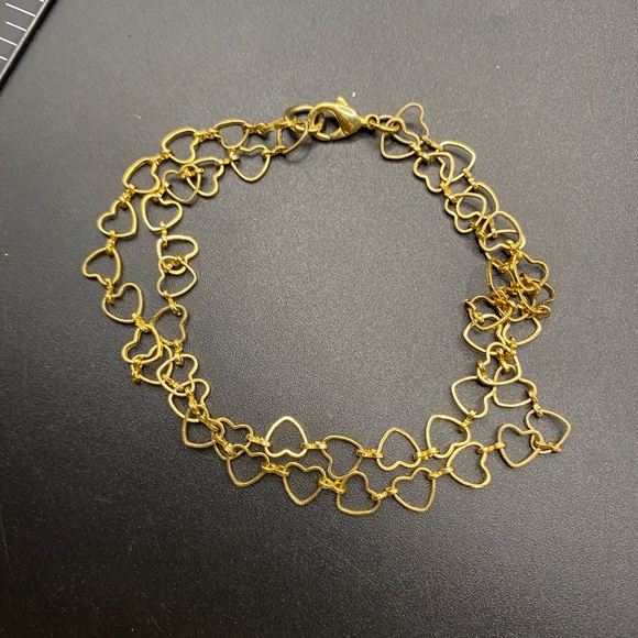 Gold Tone Hearts Double Strand Bracelet Or Anklet Dainty 9" - Picture 1 of 7